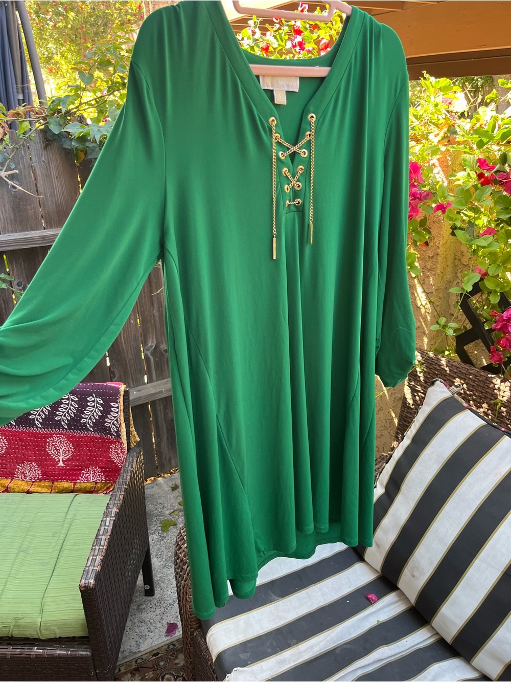 Michael Kors Emerald Green Lace-Up V-Neck Tunic - Picture 3 of 5